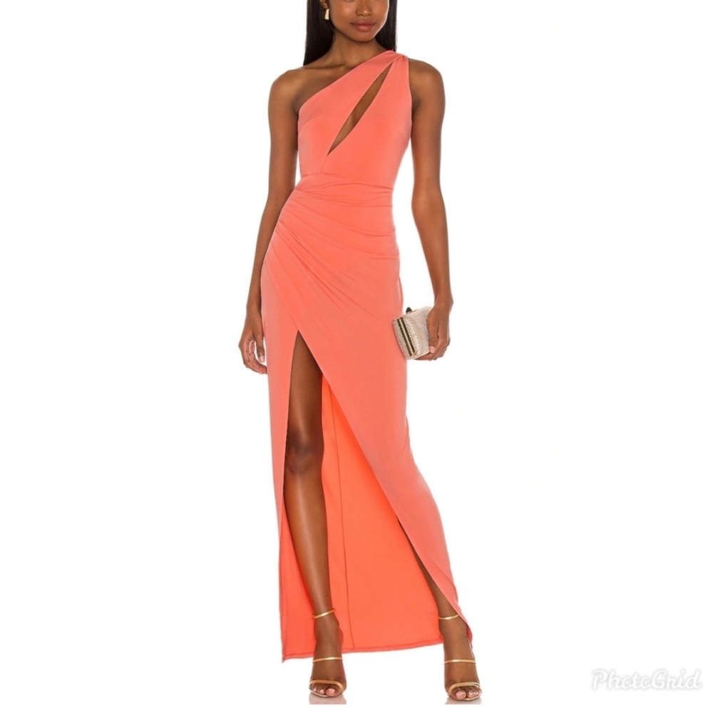 NWT MICHAEL COSTELLO X REVOLVE Parker Maxi Dress Coral One-Shoulder Size L